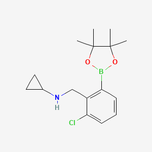 molecular formula C16H23BClNO2 B2390679 3-氯-2-(N-环丙胺甲基)苯硼酸，二缩甲苯酯 CAS No. 2096334-08-4