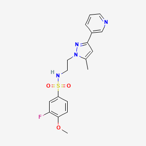 molecular formula C18H19FN4O3S B2390683 3-fluoro-4-methoxy-N-(2-(5-methyl-3-(pyridin-3-yl)-1H-pyrazol-1-yl)ethyl)benzenesulfonamide CAS No. 2034510-60-4