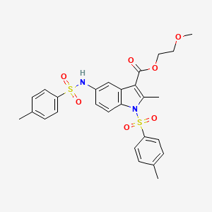 molecular formula C27H28N2O7S2 B2390703 2-Metoxietílico 2-metil-1-(4-metilfenil)sulfonil-5-[(4-metilfenil)sulfonilamino]indol-3-carboxilato CAS No. 442553-72-2