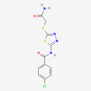 molecular formula C11H9ClN4O2S2 B2390737 N-(5-((2-amino-2-oxoéthyl)thio)-1,3,4-thiadiazol-2-yl)-4-chlorobenzamide CAS No. 868973-44-8