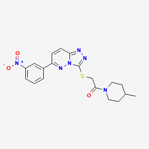 molecular formula C19H20N6O3S B2390771 1-(4-Methylpiperidin-1-yl)-2-[[6-(3-nitrophenyl)-[1,2,4]triazolo[4,3-b]pyridazin-3-yl]sulfanyl]ethanone CAS No. 894057-52-4
