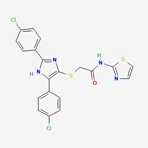 molecular formula C20H14Cl2N4OS2 B2390789 2-((2,5-bis(4-chlorophenyl)-1H-imidazol-4-yl)thio)-N-(thiazol-2-yl)acetamide CAS No. 901259-10-7