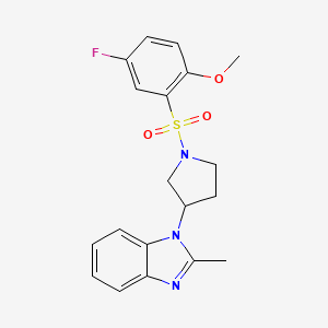 molecular formula C19H20FN3O3S B2390802 1-(1-((5-fluoro-2-methoxyphenyl)sulfonyl)pyrrolidin-3-yl)-2-methyl-1H-benzo[d]imidazole CAS No. 2097925-56-7
