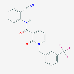 molecular formula C21H14F3N3O2 B2390824 N-(2-cyanophenyl)-2-oxo-1-(3-(trifluoromethyl)benzyl)-1,2-dihydropyridine-3-carboxamide CAS No. 946254-25-7