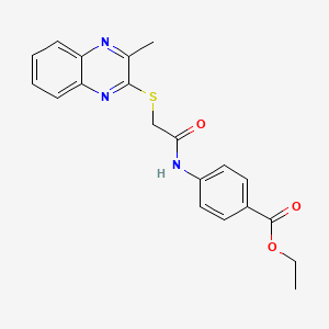 molecular formula C20H19N3O3S B2390839 Ethyl 4-[2-(3-methylquinoxalin-2-ylthio)acetylamino]benzoate CAS No. 710287-41-5