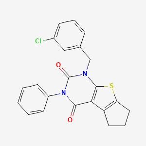 molecular formula C22H17ClN2O2S B2390843 1-(3-chlorobenzyl)-3-phenyl-6,7-dihydro-1H-cyclopenta[4,5]thieno[2,3-d]pyrimidine-2,4(3H,5H)-dione CAS No. 866015-90-9