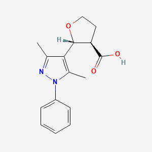 molecular formula C16H18N2O3 B2390873 (2R,3R)-2-(3,5-Dimethyl-1-phenylpyrazol-4-yl)oxolane-3-carboxylic acid CAS No. 1807940-39-1