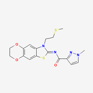 molecular formula C17H18N4O3S2 B2390875 (Z)-1-methyl-N-(3-(2-(methylthio)ethyl)-6,7-dihydro-[1,4]dioxino[2',3':4,5]benzo[1,2-d]thiazol-2(3H)-ylidene)-1H-pyrazole-3-carboxamide CAS No. 1173317-34-4
