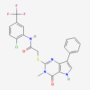 molecular formula C22H16ClF3N4O2S B2390876 N-(2-chloro-5-(trifluoromethyl)phenyl)-2-((3-methyl-4-oxo-7-phenyl-4,5-dihydro-3H-pyrrolo[3,2-d]pyrimidin-2-yl)thio)acetamide CAS No. 2034372-19-3