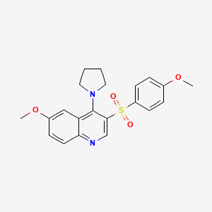 molecular formula C21H22N2O4S B2390904 6-Methoxy-3-((4-methoxyphenyl)sulfonyl)-4-(pyrrolidin-1-yl)quinoline CAS No. 902946-50-3