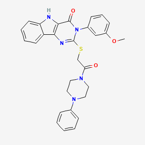 molecular formula C29H27N5O3S B2390905 3-(3-methoxyphenyl)-2-((2-oxo-2-(4-phenylpiperazin-1-yl)ethyl)thio)-3H-pyrimido[5,4-b]indol-4(5H)-one CAS No. 536706-30-6