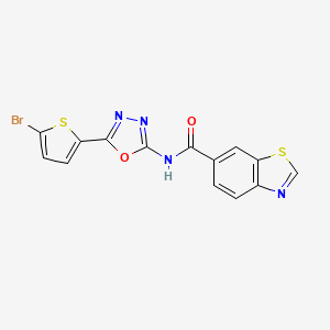 molecular formula C14H7BrN4O2S2 B2390917 N-(5-(5-bromothiophen-2-yl)-1,3,4-oxadiazol-2-yl)benzo[d]thiazole-6-carboxamide CAS No. 1021105-11-2