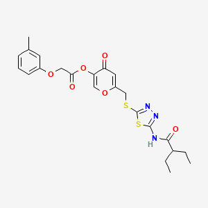 molecular formula C23H25N3O6S2 B2390920 6-(((5-(2-ethylbutanamido)-1,3,4-thiadiazol-2-yl)thio)methyl)-4-oxo-4H-pyran-3-yl 2-(m-tolyloxy)acetate CAS No. 877642-13-2