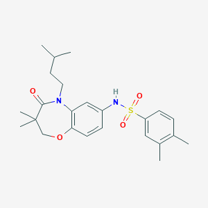 molecular formula C24H32N2O4S B2390929 N-(5-isopentyl-3,3-dimethyl-4-oxo-2,3,4,5-tetrahydrobenzo[b][1,4]oxazepin-7-yl)-3,4-dimethylbenzenesulfonamide CAS No. 922005-38-7