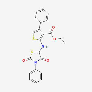 molecular formula C22H18N2O4S2 B2390942 Ethyl 2-[(2,4-dioxo-3-phenyl-1,3-thiazolidin-5-yl)amino]-4-phenylthiophene-3-carboxylate CAS No. 1025009-24-8