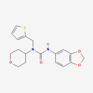 molecular formula C18H20N2O4S B2390955 3-(benzo[d][1,3]dioxol-5-yl)-1-(tetrahydro-2H-pyran-4-yl)-1-(thiophen-2-ylmethyl)urea CAS No. 1797268-61-1