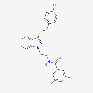 molecular formula C26H25ClN2OS B2390988 N-(2-(3-((4-chlorobenzyl)thio)-1H-indol-1-yl)ethyl)-3,5-dimethylbenzamide CAS No. 532974-15-5