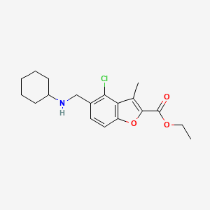 molecular formula C19H24ClNO3 B2391028 Ethyl 4-chloro-5-[(cyclohexylamino)methyl]-3-methyl-1-benzofuran-2-carboxylate CAS No. 297761-71-8
