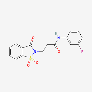 molecular formula C16H13FN2O4S B2391035 3-(1,1-二氧化-3-氧代苯并[d]异噻唑-2(3H)-基)-N-(3-氟苯基)丙酰胺 CAS No. 899954-64-4