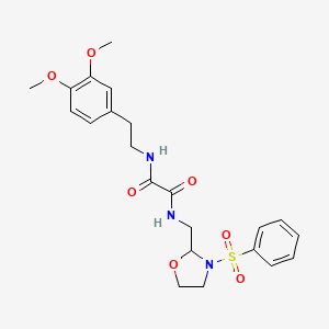 molecular formula C22H27N3O7S B2391042 N1-(3,4-dimethoxyphenethyl)-N2-((3-(phenylsulfonyl)oxazolidin-2-yl)methyl)oxalamide CAS No. 868981-61-7