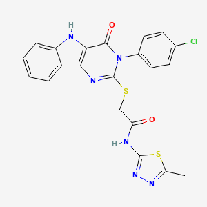 molecular formula C21H15ClN6O2S2 B2391053 2-((3-(4-chlorophenyl)-4-oxo-4,5-dihydro-3H-pyrimido[5,4-b]indol-2-yl)thio)-N-(5-methyl-1,3,4-thiadiazol-2-yl)acetamide CAS No. 536714-50-8