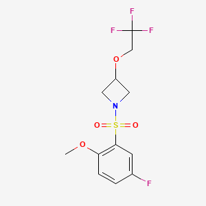 molecular formula C12H13F4NO4S B2391054 1-((5-Fluoro-2-methoxyphenyl)sulfonyl)-3-(2,2,2-trifluoroethoxy)azetidine CAS No. 2034339-53-0
