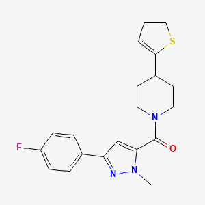 molecular formula C20H20FN3OS B2391067 (3-(4-fluorophenyl)-1-methyl-1H-pyrazol-5-yl)(4-(thiophen-2-yl)piperidin-1-yl)methanone CAS No. 1396887-46-9