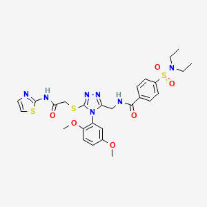 molecular formula C27H31N7O6S3 B2391085 4-(diethylsulfamoyl)-N-[[4-(2,5-dimethoxyphenyl)-5-[2-oxo-2-(1,3-thiazol-2-ylamino)ethyl]sulfanyl-1,2,4-triazol-3-yl]methyl]benzamide CAS No. 309969-45-7