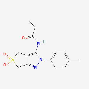 molecular formula C15H17N3O3S B2391098 N-[2-(4-methylphenyl)-5,5-dioxo-4,6-dihydrothieno[3,4-c]pyrazol-3-yl]propanamide CAS No. 449786-72-5