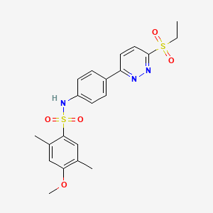 molecular formula C21H23N3O5S2 B2391148 N-(4-(6-(ethylsulfonyl)pyridazin-3-yl)phenyl)-4-methoxy-2,5-dimethylbenzenesulfonamide CAS No. 921543-97-7
