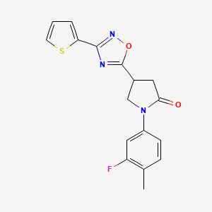 molecular formula C17H14FN3O2S B2391154 1-(3-Fluoro-4-methylphenyl)-4-[3-(2-thienyl)-1,2,4-oxadiazol-5-yl]-2-pyrrolidinone CAS No. 941962-75-0