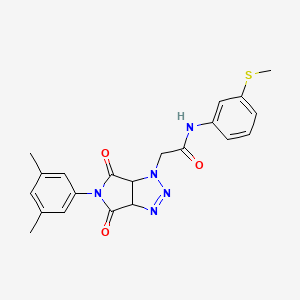 molecular formula C21H21N5O3S B2391157 2-[5-(3,5-二甲苯基)-4,6-二氧代-4,5,6,6a-四氢吡咯并[3,4-d][1,2,3]三唑-1(3aH)-基]-N-[3-(甲硫烷基)苯基]乙酰胺 CAS No. 1052604-33-7