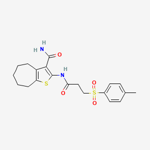 molecular formula C20H24N2O4S2 B2391158 2-(3-tosylpropanamido)-5,6,7,8-tetrahydro-4H-cyclohepta[b]thiophene-3-carboxamide CAS No. 895447-85-5