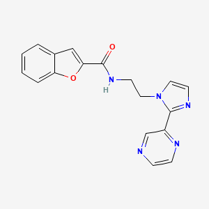 molecular formula C18H15N5O2 B2391164 N-(2-(2-(pyrazin-2-yl)-1H-imidazol-1-yl)ethyl)benzofuran-2-carboxamide CAS No. 2034633-49-1