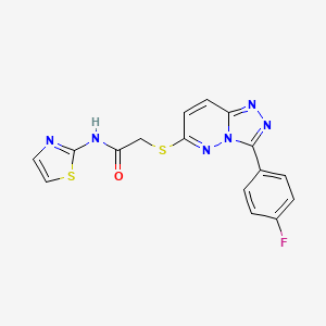 molecular formula C16H11FN6OS2 B2391189 2-[[3-(4-fluorophenyl)-[1,2,4]triazolo[4,3-b]pyridazin-6-yl]sulfanyl]-N-(1,3-thiazol-2-yl)acetamide CAS No. 852374-18-6