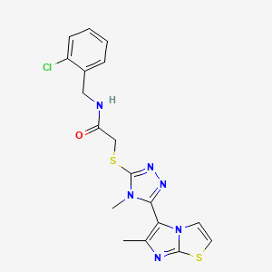 molecular formula C18H17ClN6OS2 B2391194 N-(2-chlorobenzyl)-2-((4-methyl-5-(6-methylimidazo[2,1-b]thiazol-5-yl)-4H-1,2,4-triazol-3-yl)thio)acetamide CAS No. 1105224-01-8