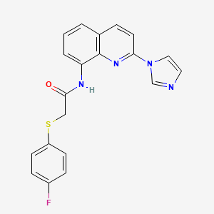 molecular formula C20H15FN4OS B2391229 N-(2-(1H-咪唑-1-基)喹啉-8-基)-2-((4-氟苯基)硫)乙酰胺 CAS No. 1226428-89-2