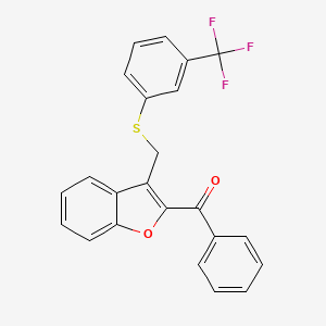 molecular formula C23H15F3O2S B2391240 Phenyl[3-({[3-(trifluoromethyl)phenyl]sulfanyl}methyl)-1-benzofuran-2-yl]methanone CAS No. 338423-80-6