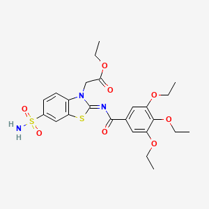 molecular formula C24H29N3O8S2 B2391269 (Z)-ethyl 2-(6-sulfamoyl-2-((3,4,5-triethoxybenzoyl)imino)benzo[d]thiazol-3(2H)-yl)acetate CAS No. 865248-33-5