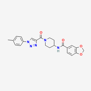 molecular formula C23H23N5O4 B2391286 N-(1-(1-(p-tolyl)-1H-1,2,3-triazole-4-carbonyl)piperidin-4-yl)benzo[d][1,3]dioxole-5-carboxamide CAS No. 1251695-87-0