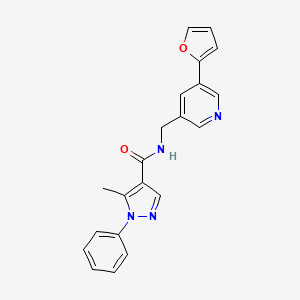 molecular formula C21H18N4O2 B2391302 N-((5-(furan-2-yl)pyridin-3-yl)methyl)-5-methyl-1-phenyl-1H-pyrazole-4-carboxamide CAS No. 2034314-90-2