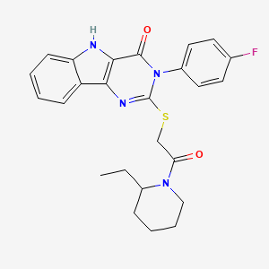 molecular formula C25H25FN4O2S B2391303 2-[2-(2-ethylpiperidin-1-yl)-2-oxoethyl]sulfanyl-3-(4-fluorophenyl)-5H-pyrimido[5,4-b]indol-4-one CAS No. 536710-70-0