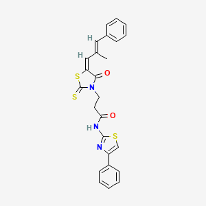 3-((E)-5-((E)-2-methyl-3-phenylallylidene)-4-oxo-2-thioxothiazolidin-3-yl)-N-(4-phenylthiazol-2-yl)propanamide