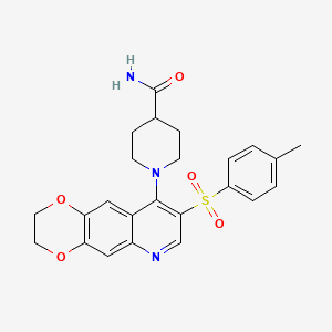 molecular formula C24H25N3O5S B2391323 1-[8-(4-甲苯磺酰基)-2H,3H-[1,4]二氧杂环[2,3-g]喹啉-9-基]哌啶-4-甲酰胺 CAS No. 866848-40-0
