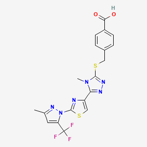 4-{[(4-methyl-5-{2-[3-methyl-5-(trifluoromethyl)-1H-pyrazol-1-yl]-1,3-thiazol-4-yl}-4H-1,2,4-triazol-3-yl)sulfanyl]methyl}benzenecarboxylic acid