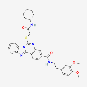 molecular formula C33H35N5O4S B2391352 6-((2-(cyclohexylamino)-2-oxoethyl)thio)-N-(3,4-dimethoxyphenethyl)benzo[4,5]imidazo[1,2-c]quinazoline-3-carboxamide CAS No. 443670-78-8
