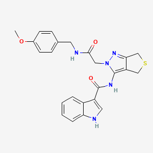 molecular formula C24H23N5O3S B2391385 N-(2-(2-((4-methoxybenzyl)amino)-2-oxoethyl)-4,6-dihydro-2H-thieno[3,4-c]pyrazol-3-yl)-1H-indole-3-carboxamide CAS No. 1172823-65-2
