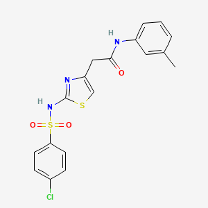 molecular formula C18H16ClN3O3S2 B2391391 2-(2-(4-chlorophenylsulfonamido)thiazol-4-yl)-N-(m-tolyl)acetamide CAS No. 922021-34-9
