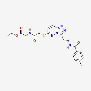 molecular formula C21H24N6O4S B2391402 Ethyl 2-(2-((3-(2-(4-methylbenzamido)ethyl)-[1,2,4]triazolo[4,3-b]pyridazin-6-yl)thio)acetamido)acetate CAS No. 872995-09-0