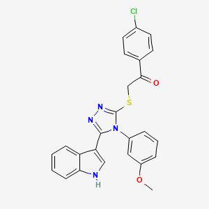 molecular formula C25H19ClN4O2S B2391411 2-((5-(1H-吲哚-3-基)-4-(3-甲氧基苯基)-4H-1,2,4-三唑-3-基)硫代)-1-(4-氯苯基)乙酮 CAS No. 946329-65-3